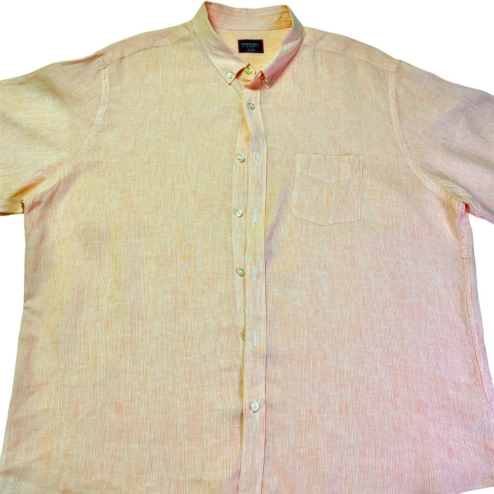 Untuckit Pink Stripe Shirt Short Sleeve 100% Linen Button Down Mens 2XL XXL